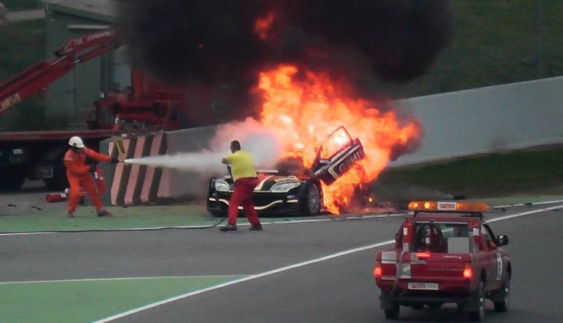 racing car on fire